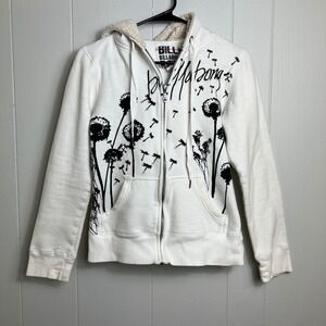 Billabong Womens M White Floral‎ Sherpa Lined Full Zip Hoodie Sweatshirt